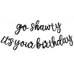 TONIFUL Black Go Shawty It's Your Birthday Banner - NO DIY - Hip Hop Theme Glitter Happy Birthday Banner - Pre-Strung - Black Rap Theme Happy Birthday Sign for Man Women Birthday Party Supply