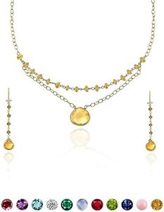 Citrine Necklace for Women - Authentic 925 Sterling Silver Necklace 18K Gold Vermeil Jewelry, Dainty Heart Layered Necklace Earring Set for Teen Girls, November Birthstone Gift for Mothers Day
