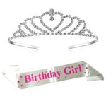 Curated Cart Birthday Girl Sash And Crown For Happy Birthday, Girls Birthday Items Combo Kit (White)