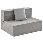 Giantex 6 Inch Folding Sofa Bed Couch with Pillow, Tri-fold Mattress with High-Density Foam, Foldable Floor Couch with Headrest, Portable Guest Bed with Zippered & Washable Cover, Grey