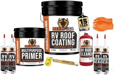BEEST RV Roof Repair Kit Includes: Roof Coating 5G, EPDM Primer 1G, RV Cleaner 32 Oz, Non-Sag Lap sealant, Self-Leveling Lap Sealant, Seam Roller & Gloves| Repair & Maintenance Bundle