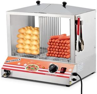 ACONEE Hot Dog Steamer, 38 QT/36 L Hot Dog Steamer Machine with Bun Warmer Adjustable Temperature, Electric Top Load Hut Steamer Glass Sliding Door, Stainless Steel, Steaming 100 Hot Dogs & 48 Buns