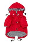 Ellie Dog Wear Red Dog Raincoat - S, Water Resistant, Reflective Buttons, Removable Hoodie