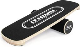 ITHWIU Wooden Balanceboard with Roller, Stability and Full-Body Strength Workout for Functional Training (Black)