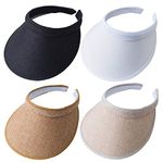 MULIMU 4-Pack Women Wide Brim Sun Visor UV Protection UPF50+ Hat Golf Visor with Clip, Black&white&khak&beige, One Size-Medium