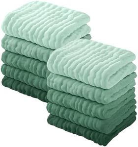Yoofoss Muslin Baby Washcloths 100% Organic Cotton Face Towels 10 Pack Wash Cloths for Baby 12x12in Soft and Absorbent Baby Wipes (Gradient Green)