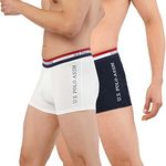 U.S. POLO ASSN. Men's Poly Cotton Striped Waistband Antibacterial Et002 Trunks - Pack of 2 (Navy/White M)