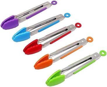 ForTomorrow Silicone Kitchen Tongs, 7inch Stainless Steel Heavy Duty Grilling Tongs with Non-Stick Silicone Tips,9inch Heat Resistant Tongs for Cooking,BBQ,Salad,Grilling,Frying (5PCS x 7)