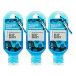 Palm Safe Blueberry 3 Pack 60ml Anti Bacterial Premium Hand Sanitiser Travel Size Refillable Clip Bottle Quick Drying Non Sticky Extra Moisturising Kills 99.9% of Viruses and Bacteria