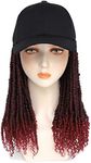 AliRobam Braid Hat Wig Short Baseball Cap Wig with Pre-Twisted Passion Twist Crochet Hair Synthetic Curly Ends Wig Hat Adjustable Black Baseball Hat Wig for Women Black Burgundy color(14inch, TBug)