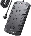 15 Ft Extension Cord Power Strips with Surge Protection, SUPERDANNY Surge Protector with 22 Outlets, 2 USB-C and 4 USB-A, 2100J, 15Ft Flat Plug Heavy Duty Extension Cord (1875W/15A) for Office, School