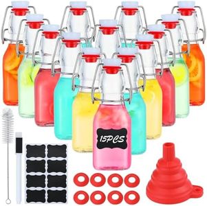 Mrhuazhai Swing Top Glass Bottles, 15Pcs 4 oz Glass Bottles with Airtight Lid Swing Top Bottles Clear Empty Mini Wine Bottles with Caps Set for Home Brewing Beverages Oil Vinegar Water Soda