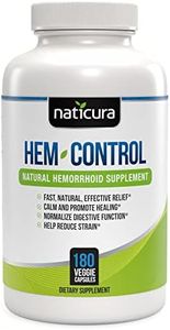 Naticura Hem-Control 180 Capsules - 100% Natural Remedy for Hemorrhoid Pain Relief & Colon Health With Blond Psyllium Husk 2 Months Supply Herbal Supplement