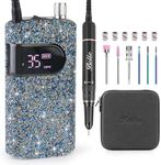Belle Electric Nail Drill Kit, 35000RPM Professional Cordless Nail Drill Machine with Coreless Motor for Acrylic Gel Nails, Portable Rechargeable Manicure/Pedicure/Polishing Tool, Blue Crystal