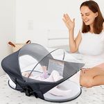 Baby Crib Baby bassinets Bedside Crib Portable Travel Pod with Mosquito Net and Sunshade Canopy,Easy to Fold and Lightweight,Deep Grey