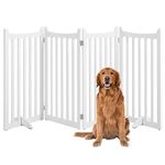 Yaheetech Freestanding Pet Gate Indoor 4-Panel Wooden Dog Gate for Small and Medium Dogs, Foldable Dog Fence with 2 Support Feet,Dog Door for Doorways/Stairs/Halls/Kitchen (91cmH,White)