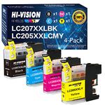 HI-VISION® Compatible Brother LC205 LC207 XXL Super High Yield Black,Cyan,Yellow,Magenta ink cartridges replacement for MFCJ4320DW,J4420DW,J4620DW Color printer LC207BK,LC205C,LC205Y,LC205M 4pks