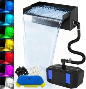 All-in-1 Pond Waterfall Kit | 850GPH Pond Filter Pump | 12-inch Stainless Steel Waterfall Spillway | Remote Control LED Lights | 4-Stage Filtration Outdoor Waterfall for Water Feature, Garden, Pool