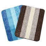 SARAL HOME EASY LIVING Saral Home Microfiber Striped Anti-Skid Set Of 2 Bathmats (Turquoise & Brown, 50X70 Cm, Rectangular)