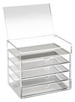 OSCO Clear Acrylic 5 Drawer Chest with Flip-Up Lid | Pin Storage | Jewellery | Paperclips | Crayons | Short pens | Small Stationery | H17 x W19 x D14 cm |