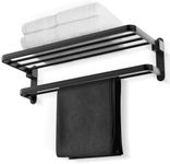 BOZWELL Bathroom Lavatory Towel Rack with Two Towel Bars,24-Inch Towel Holder with Shelf BZ205-A (Matte Black)