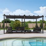 PURPLE LEAF 12' X 18' Outdoor Retractable Pergola with Sun Shade Canopy Patio Metal Shelter for Garden Porch Beach Pavilion Grill Gazebo Modern Yard Grape Trellis Pergola, Grey