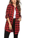 Hotouch Women's Checked Shirt Casual Long Sleeve V-Neck Checked Shirt Button Placket Oktoberfest Blouse Checked Shirt Jacket Tunic S-XXL, red, L