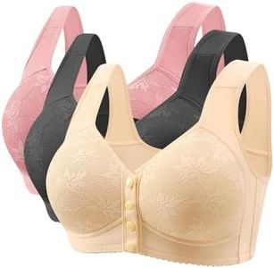 3-Pack Daisy Front Closure Bras for Older Women – No Underwire, Push-Up, Full Coverage Cotton Bras – Upgraded Breathable Comfort for Everyday Wear (A10-beige,Medium)