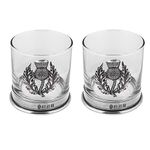 English Pewter Company Glass Whisky Tumbler Set with Pewter Thistle and Pewter Base [SG706]