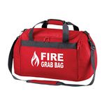 Printed School Evacuation Fire Grab Bag with Flame Logo Graphic - Red Emergency Kit & Documents 26 Litre Compact Holdall Bag