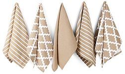 Penguin Home Premium 100% Pure Cotton Tea Towel for Kitchen, Set of 5 Kitchen Towels, Soft & Durable Kitchen Cloths Towel Set, Machine Washable, 65 x 45 cm Colour - Beige