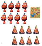 Cars Party Supplies Favor Bundle includes 8 Paper Hats and 8 Paper Blowouts