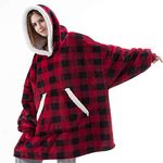 IvyH Oversized Hoodie Blanket Sweatshirt, Super Soft Hoody Home Leisure Plush Hooded Sweater One Size fits Men Women Girls Boys Unisex(Red Plaid)