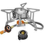 AUTOPkio Camping Gas Stove 3500W, Portable Gas Stove Windproof Backpacking Outdoor Stove with Piezo Ignition Adapters Converter for Outdoor Hiking, Picnic, Trekking, BBQ