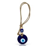 LINENSUTRA® Handmade Turkish Evil Eye Blue Glass Hanging for Good Luck Prosperity Zodiac Success Health Wealth Office Home Decor & Car (Jute String with Multi Color Beads) (2WB4-2315)