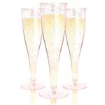 Prestee 24 Champagne Flutes Plastic - Disposable Champagne Flute - Rose Gold Glitter Plastic Champagne Glasses for Parties - Mimosa Bar, Wedding, Shower Party, New Years Eve Party Supplies 2024 (Gold)