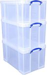 Really Useful Plastic Storage Box (Bonus Pack of 3) 2 x 84 Litre + 1 x 64 Litre Clear