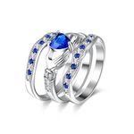 Uloveido Female Blue Love Heart Friendship Ring - Bridal Silver Color Stacking Wedding Engagement Rings Set - Best Promise Rings for Her Size 8 HR314