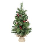 Mr Crimbo 2ft Desktop Christmas Tree 60cm Decorated Pine Cones Berries Hessian Cover Base