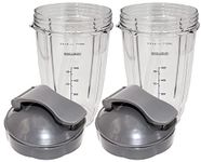 Blendin 24oz Tall Cup with Flip Top to Go Lid - Replacement Jar Compatible with Nutribullet 600W, 900W, NB-101B, 900 Pro Series Blenders - Premium Replacement Parts & Bullet Blender Cups (2 Pack)