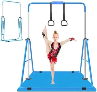 ZUETK Expandable Gymnastics Bar with Mat for Kids, Adjustable Height Junior Training Kip Bar, Folding Gymnastic Horizontal Bars Monkey Bar, Home Gym Equipment for Kid Gymnasts, Child, Girl, Boy