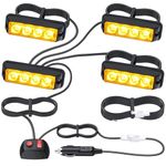 EYPINS Car Beacon Strobe Light 4W, 4 Pcs LEDs with Double Switch 3M Cigarette Lighter Cable 18 Flash Modes,12/24V Rooftop Emergency Hazard Warning Amber Beacon Light Snow Plow Light