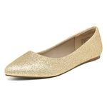 DREAM PAIRS Women's Casual Pointed Toe Ballet Comfort Soft Slip On Flats Shoes, Gold/Glitter, 9