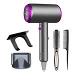 Jooayou Hair Dryer, 2000W Hairdryers for Women with Holder, Lightweight Ionic Blow Dryer with 3 Heat 2 Speed and Cool Button Fast Drying - Grey