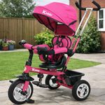 Kiddo Smart 4 in 1 Kids Children Trike Tricycle with Rotating Seat, Rear Brake and Sun Canopy (Pink)