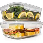 6.5 Cups/ 52 Oz 4 Piece (2 Containers +2 Lids) Glass Food Storage/ Baking Container Set w/Locking Lid - For Storing & Serving BPA Free & Leak Proof - Microwave, Dishwasher, Fridge, Freezer n Oven Safe