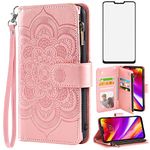 Asuwish Compatible with LG G7 ThinQ Wallet Case and Tempered Glass Screen Protector Flip Card Holder Cell Phone Cover for LGG7 One G 7 Plus LG7 Fit LG7ThinQ 7G Thin Q G7+ G7thinq LGG7thinq Rose Gold