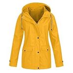 AZISEN Rain Jacket, Womens Jackets Windbreaker Jacket Women Warm Long Sleeve Jacket Ladies Summer Beach Basic Long Coz Solid Hood Breasted Polyester Coat Ladies Yellow L