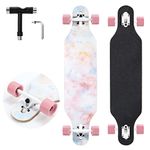 TLHB Longboard Skateboard, 41 Inch Drop Through Longboard Complete 9-Ply Nature Maple Premium Cruiser Long Board for Adults, Teens and Kids - High-Speed Bearings & T-Tool-Pink