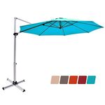 DORTALA 11 Ft Patio Offset Cantilever Umbrella w/ Cross Base, Outdoor Round Hanging Market Umbrella, Outdoor Umbrella with Crank Lift and Step Pedal, 360 Degree Rotation, Polyester Canopy Garden Umbrella with Aluminum Pole for Garden, Backyard, Navy Blue